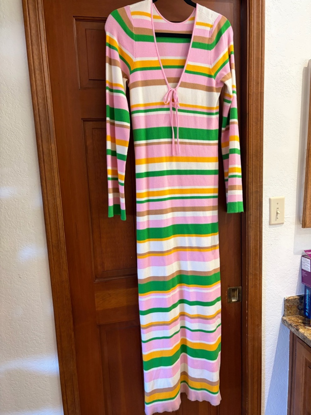 Show Me Your Mumu Pink, White & Green Striped Knit Maxi Dress - Picture 2 of 3